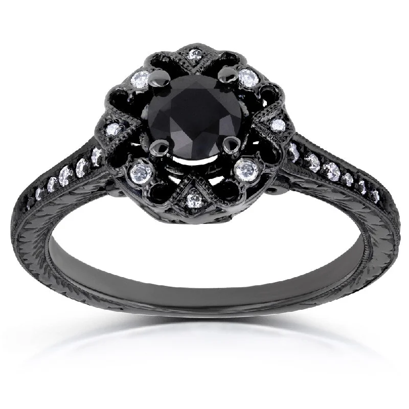 Annello by Kobelli 14k Black Gold 3/5ct TDW Diamond Antique Ring