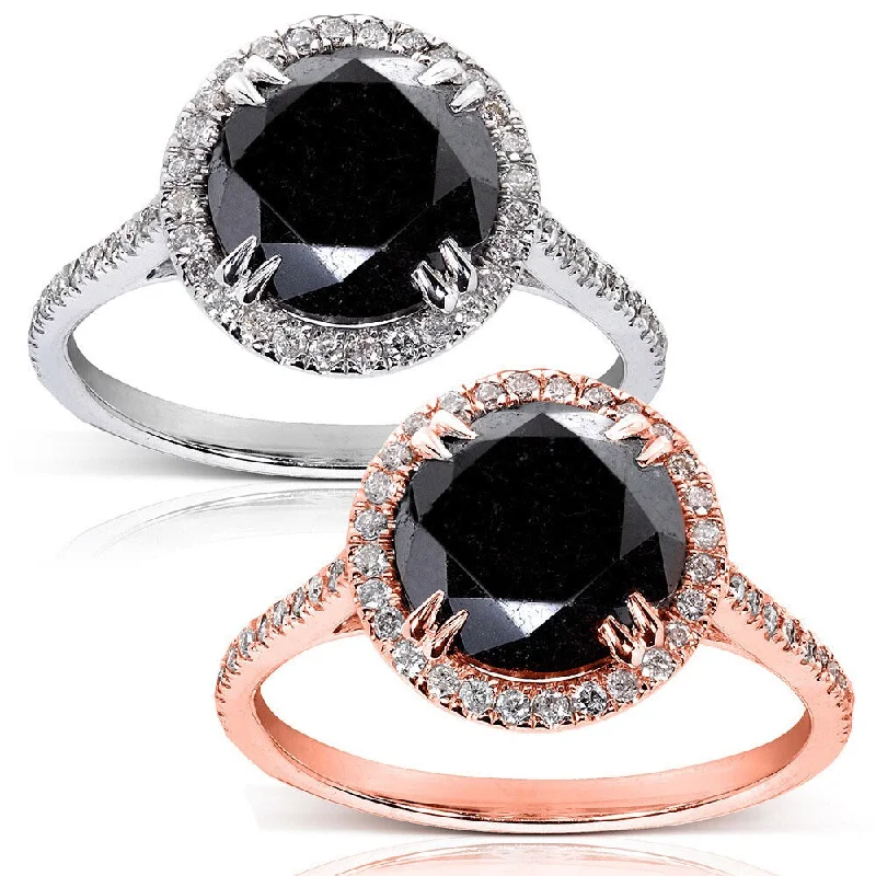 Annello by Kobelli 14k Gold 3 7/8ct TDW Black and White Diamond Halo Ring