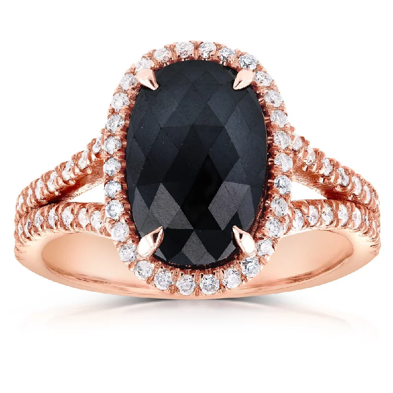 Annello by Kobelli 14k Rose Gold 3 3/5ct TDW Black and White Diamond Split Shank Oval Halo Ring