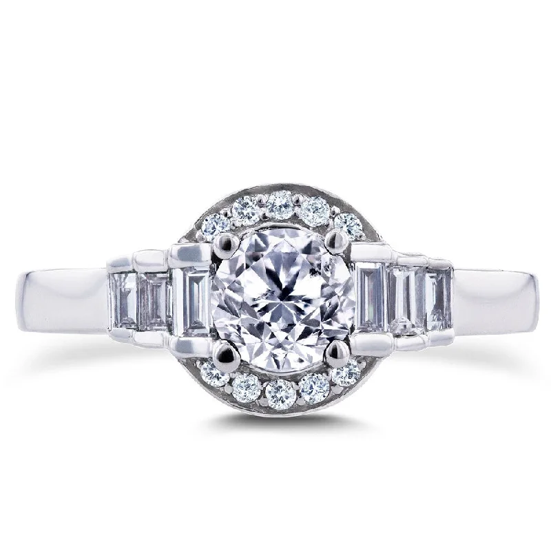 Annello by Kobelli 14k White Gold 4/5ct TDW Round and Baguette Diamond Symmetric Semi-Halo Ring