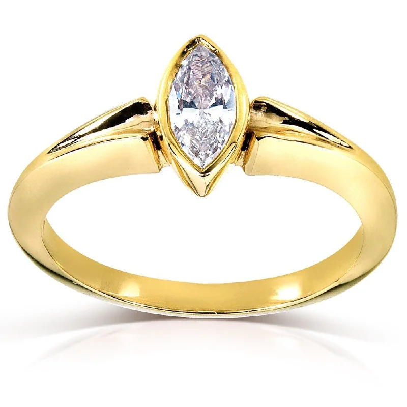 Annello by Kobelli 14k Yellow Gold 3/4ct TDW AGA-certified Marquise Diamond Solitaire Ring