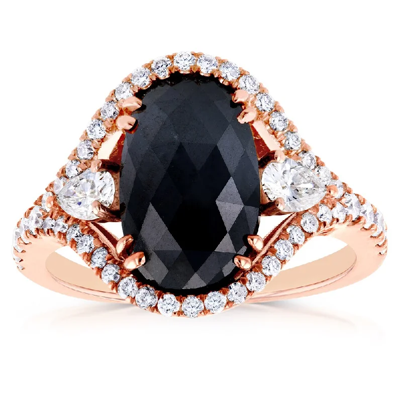 Annello by Kobelli 18k Rose Gold 3 7/8ct TDW Black and White Diamond Vintage Oval Ring