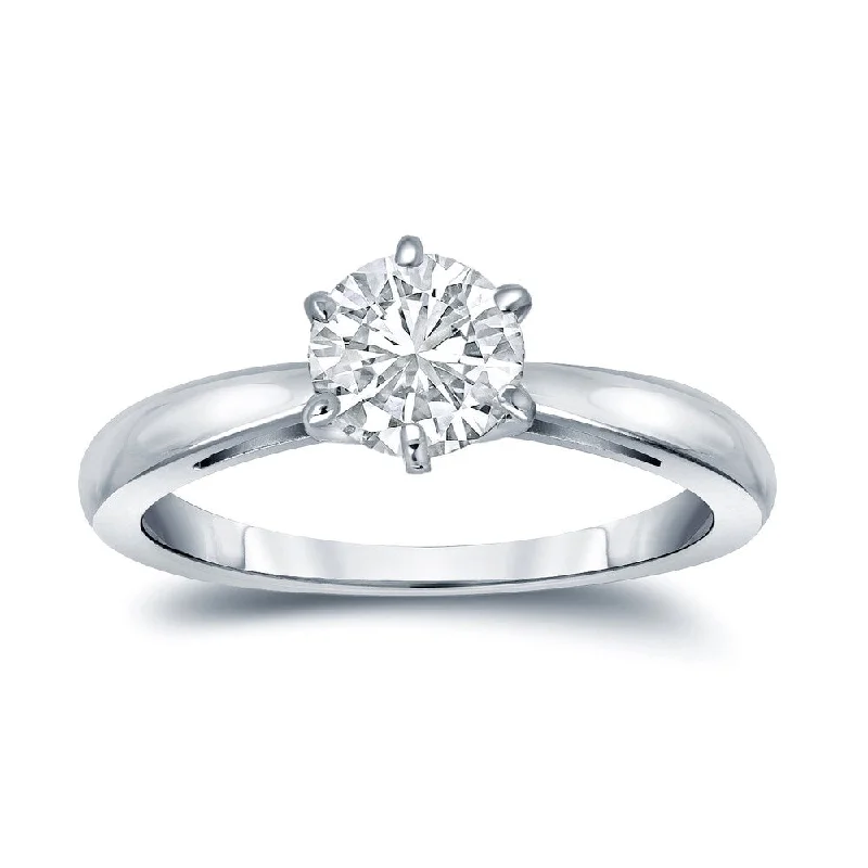 Auriya 1 1/2ctw Round 6 Prong Solitaire Diamond Engagement Ring 18k Gold GIA Certified