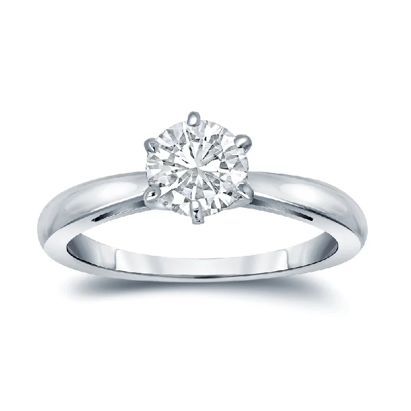 Auriya 1 1/2ctw Round 6 Prong Solitaire Diamond Engagement Ring in 18K Gold Certified