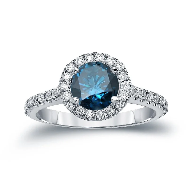 Auriya 14k Gold 1 7/8ctw Round Halo Blue Diamond Engagement Ring