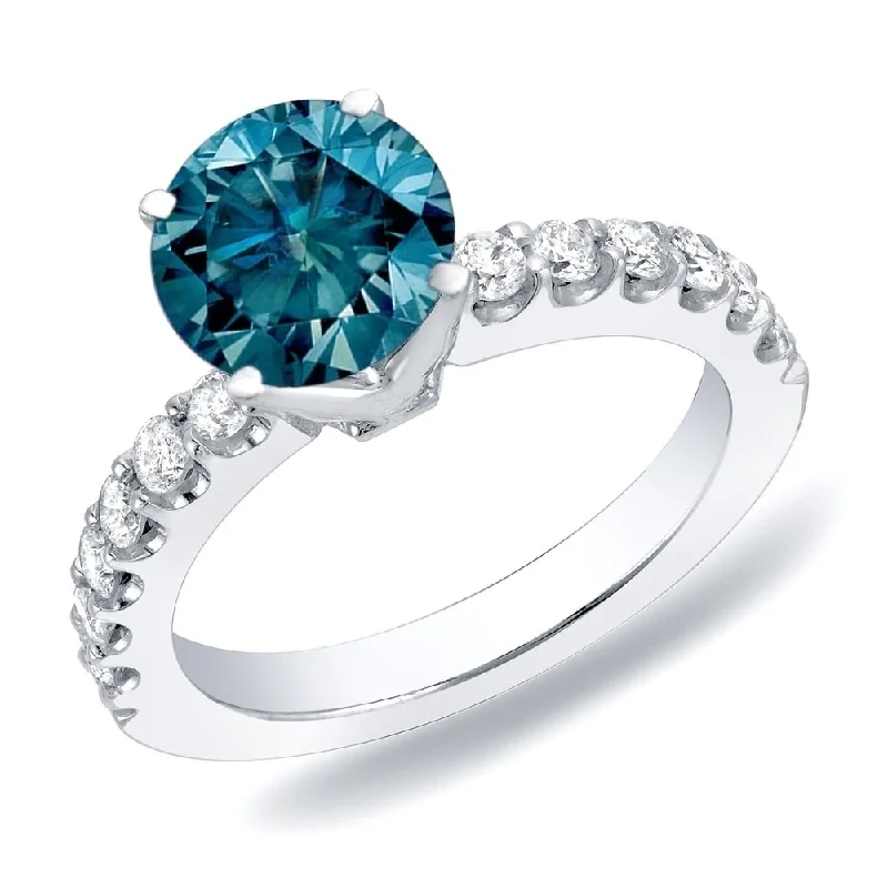 Auriya 14k Gold 1ctw Round Blue Diamond Engagement Ring