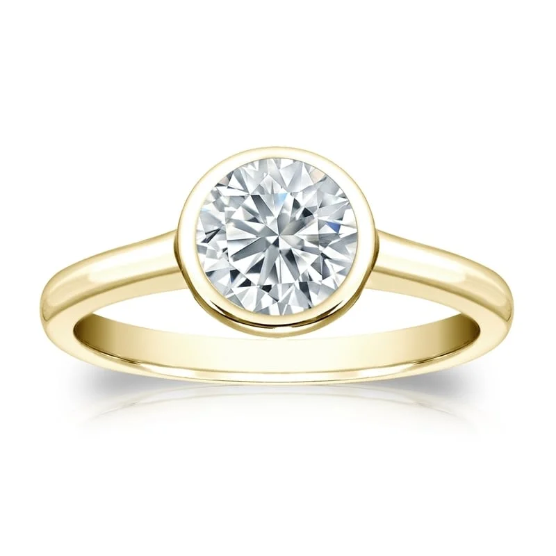 Auriya 18k Gold GIA Certified 2.25ct TDW Solitaire Bezel Set Diamond Engagement Ring