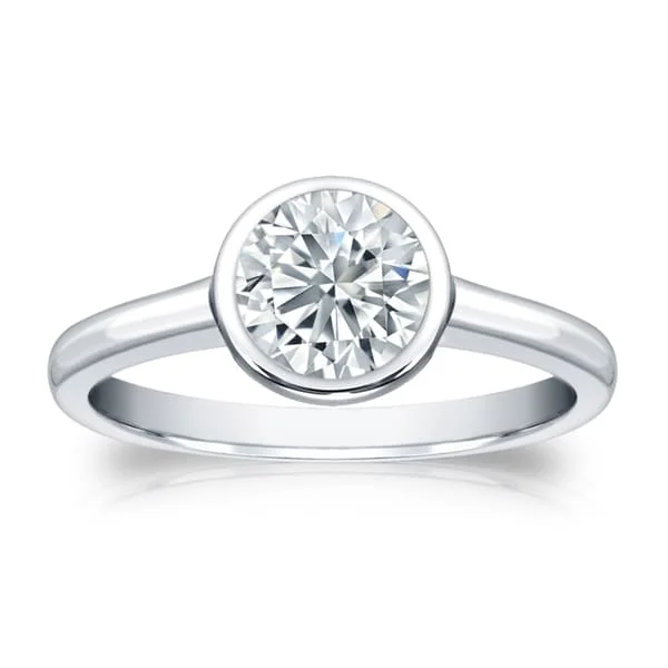 Auriya Platinum 1ctw Bezel Set Solitaire Diamond Engagement Ring GIA Certified