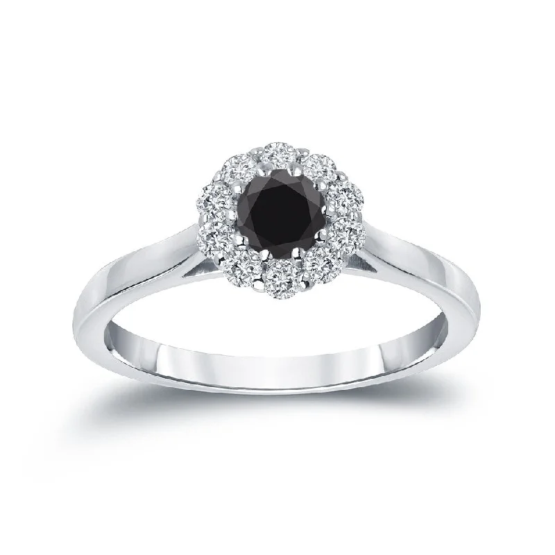 Auriya Round Halo Black Diamond Engagement Ring 1/2ct TDW 14K Gold