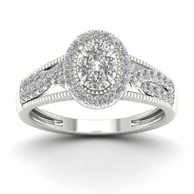 De Couer 10k White Gold 3/8ct TDW Diamond Halo Ring