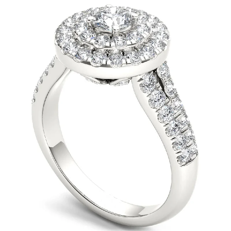 De Couer 14k White Gold 1 1/4ct TDW Diamond Halo Ring