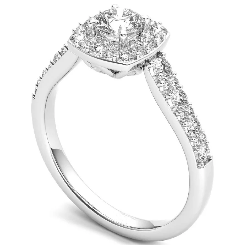 De Couer 14k White Gold 1 ct TDW Diamond Halo Ring