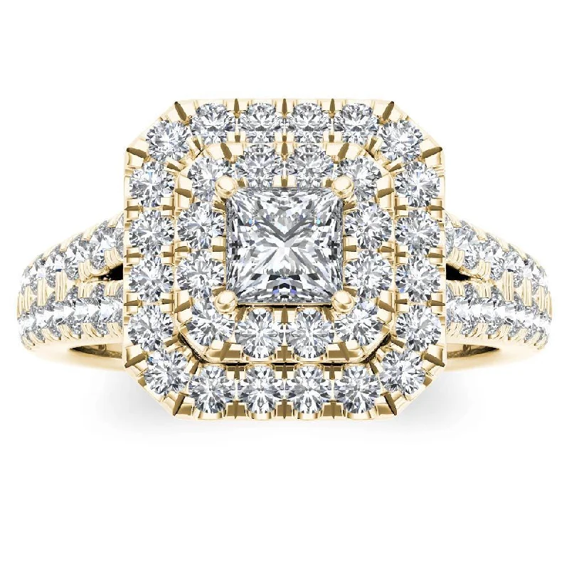 De Couer 14k Yellow Gold 1 1/2ct TDW Diamond Halo Ring