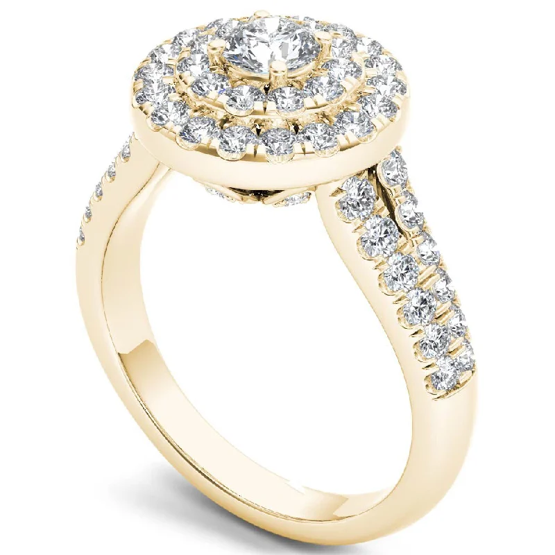 De Couer 14k Yellow Gold 1 1/4ct TDW Diamond Halo Ring