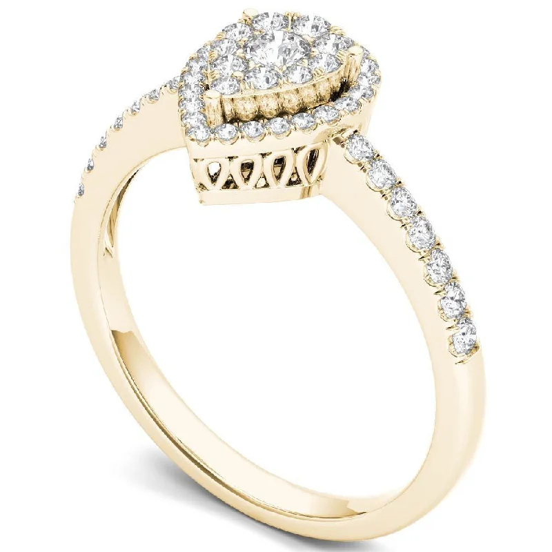 De Couer 14k Yellow Gold 1/2ct TDW Diamond Halo Ring