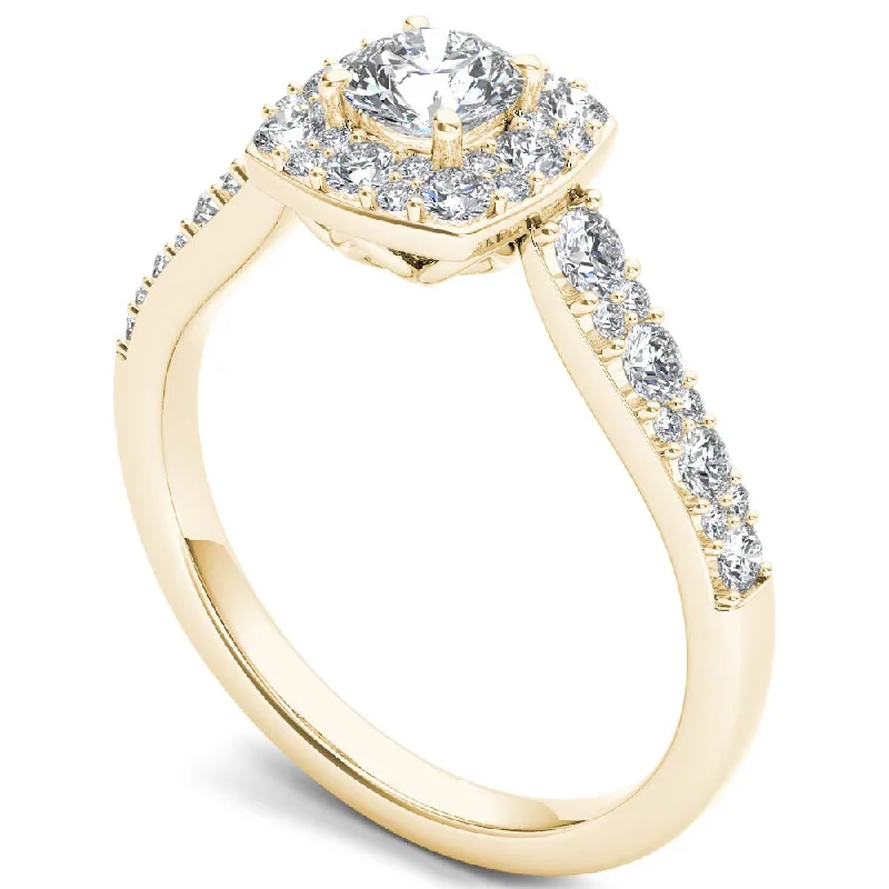 De Couer 14k Yellow Gold 1 ct TDW Diamond Halo Ring