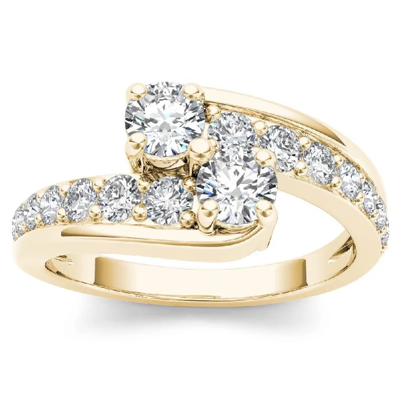 De Couer 14k Yellow Gold 1ct TDW Two-Stone Diamond Bypass Ring