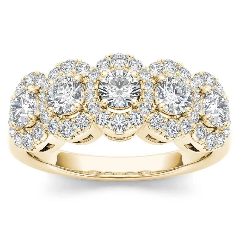 De Couer IGI Certified 14k Yellow Gold 1 1/10ct TDW Diamond Halo Ring