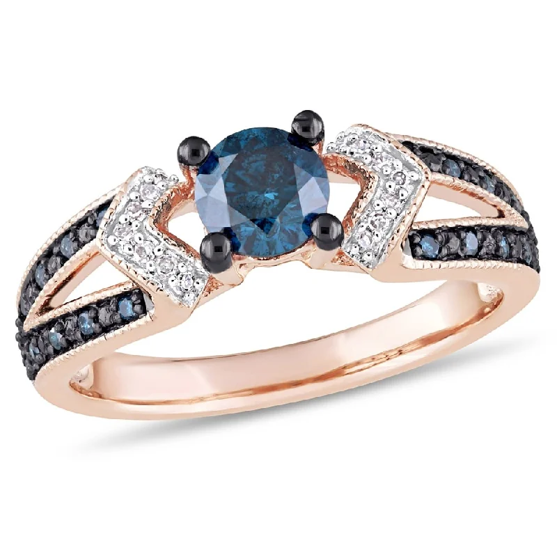 Miadora 10k Rose Gold with Black Rhodium Blue & White Diamond Split Shank Ring