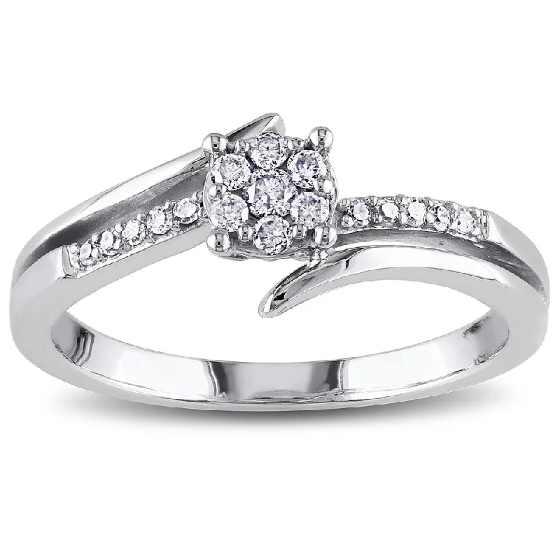 Miadora 10k White Gold 1/5ct TDW Diamond Cluster Promise Ring