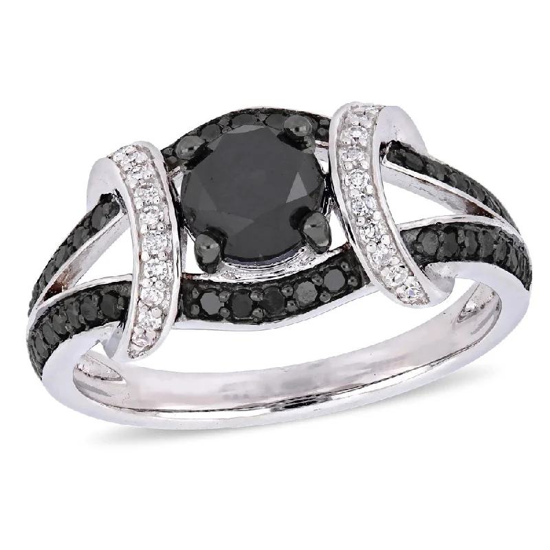 Miadora 10k White Gold with Black Rhodium 1-3/8ct TDW Black & White Diamond Split Shank Ring