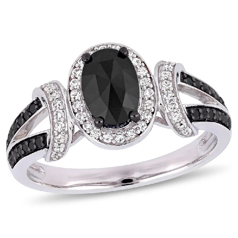 Miadora 10k White Gold with Black Rhodium 1ct TDW Black and White Diamond Split Shank Ring