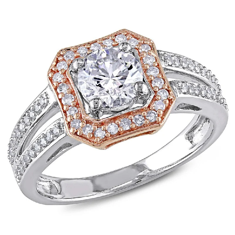 Miadora 14k Rose/White Gold 1ct TDW Diamond Halo Ring