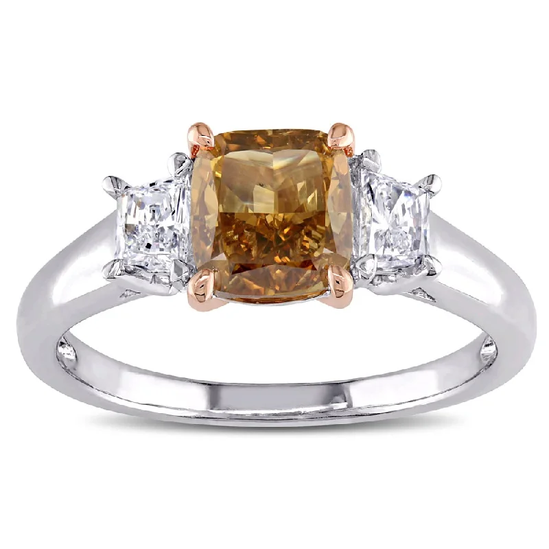 Miadora Signature Collection 14k Two-tone Gold 1 3/4ct TDW Certified Brown and White Diamond 3-stone