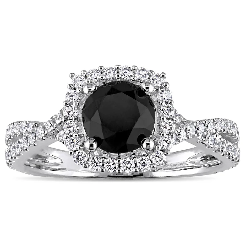 Miadora Signature Collection 14k White Gold 1-1/2ct TDW Black and White Diamond Halo Crossover Engag