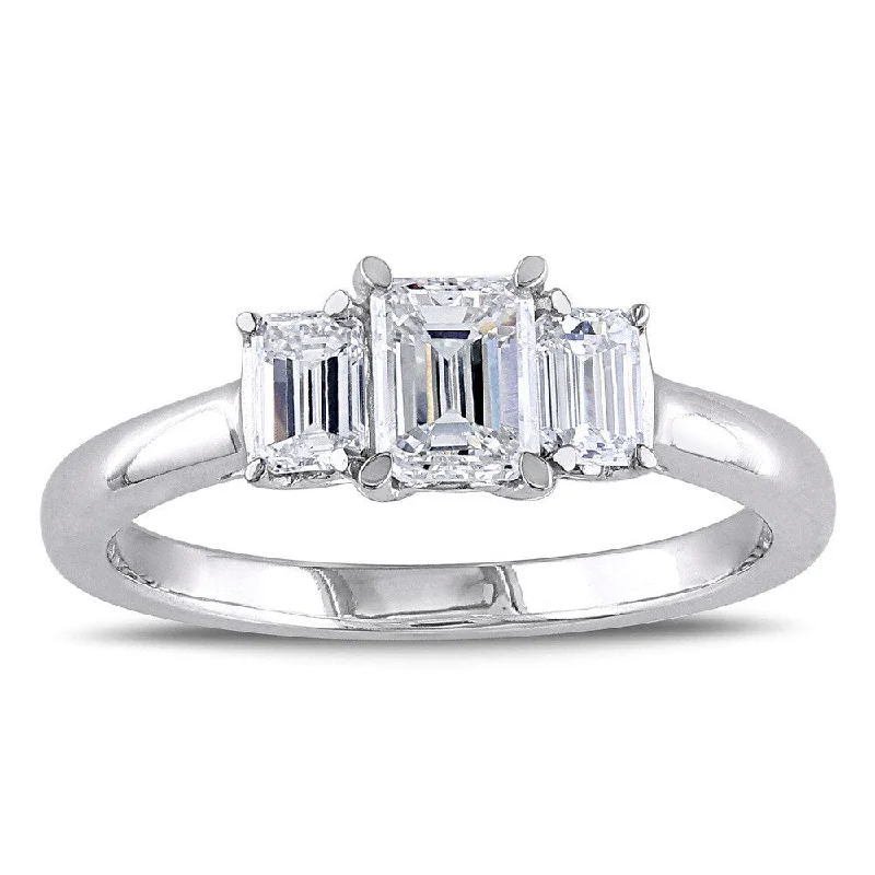 Miadora Signature Collection 14k White Gold 1ct TDW Emerald Cut Three Stone Diamond Ring