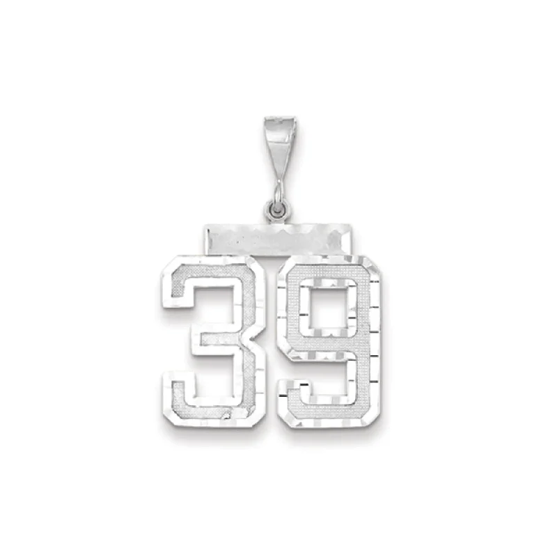 Customized Birthstone Pendant with Engraved Name for a Personalized TouchHand - Carved Wooden Pendants with Folk - Art Motifs14k White Gold, Varsity Collection, Large D/C Pendant, Number 39