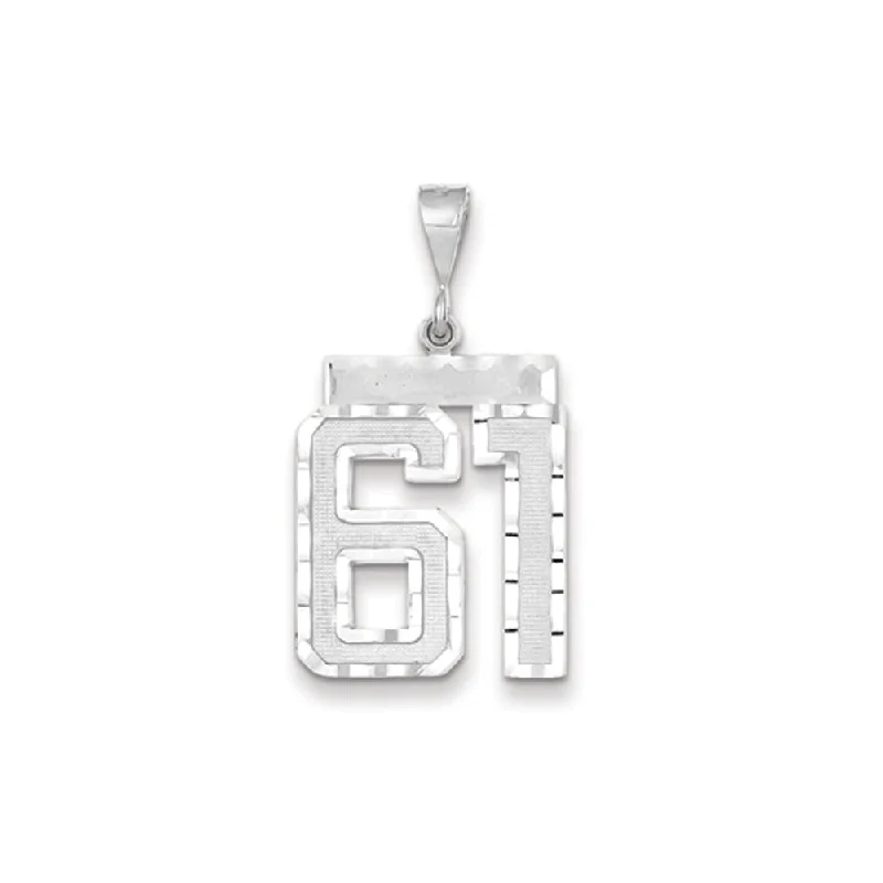 Military - Inspired Dog Tag Pendant with Engraved Service NumbersBone - Carved Pendants with Tribal - Inspired Symbols14k White Gold, Varsity Collection, Large D/C Pendant, Number 61