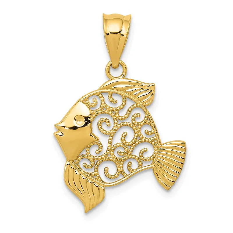 Laser - Cut Woodland Scene Pendant for Nature EnthusiastsStainless Steel Pendants with Laser - Etched Motivational Quotes14k Yellow Gold Filigree Fish Pendant, 17mm