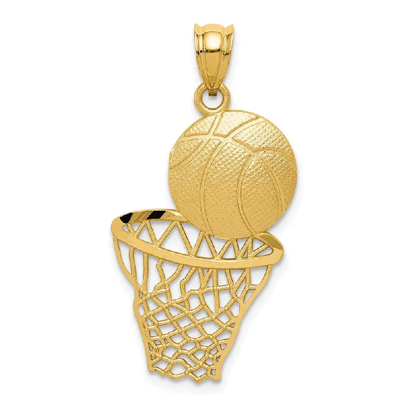 Handmade Leather - Wrapped Crystal Pendant for a Bohemian AestheticCrystal - Encrusted Pendants in the Shape of a Crown14k Yellow Gold Satin & Diamond Cut Basketball and Net Pendant