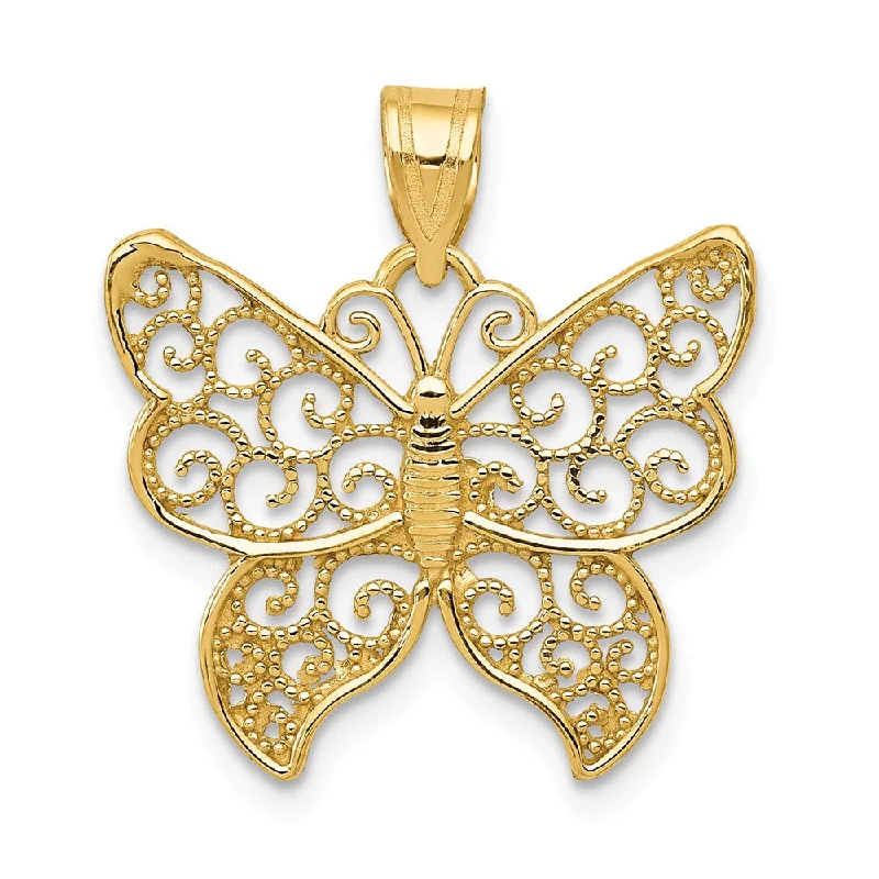 Customized Birthstone Pendant with Engraved Name for a Personalized TouchHand - Carved Wooden Pendants with Folk - Art Motifs14k Yellow Gold Textured Filigree Butterfly Pendant, 20mm