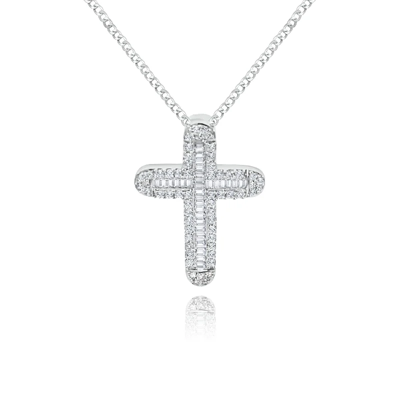 Gold-plated pendants for affordable luxuryBaguette Diamonds & Brilliant cut Diamonds "Barbara" Cross Pendent