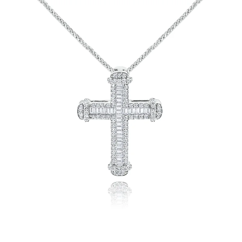 Layered chain necklaces for everyday wearBaguette Diamonds & Brilliant cut Diamonds "Helena" Cross Pendent