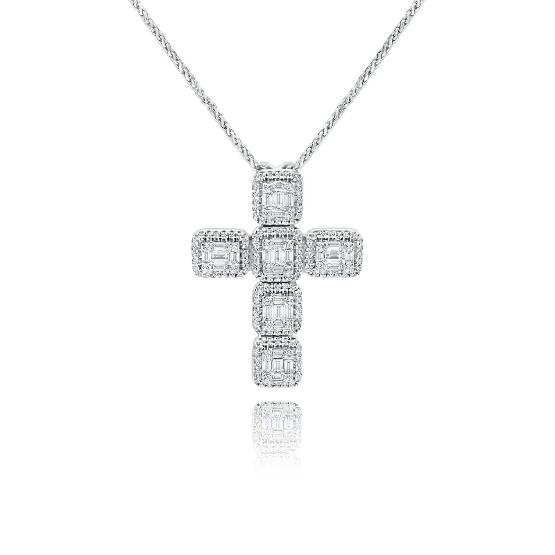 Diamond-cut chain necklaces for eleganceBaguette Diamonds & brilliant cut Diamonds "Josefin" Cross Pendent.