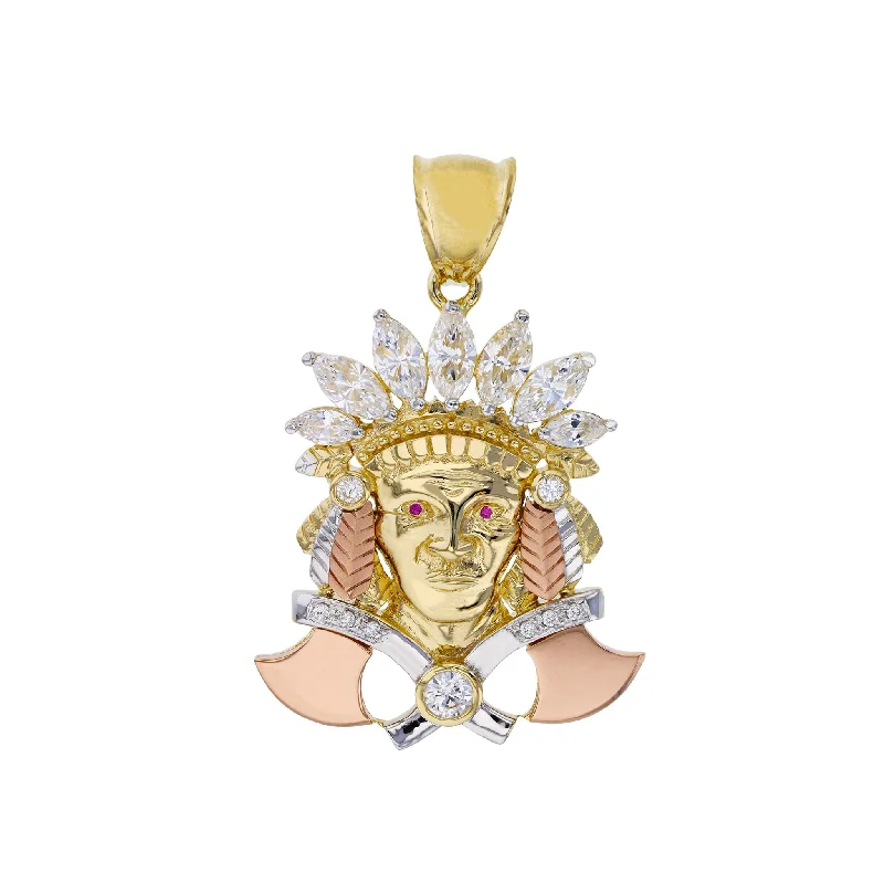 Retro - Inspired Art Deco - Patterned Pendant in Silver for Vintage LoversAmethyst - Faceted Pendants with Silver - Wire WrappingTri-Color Indian Chief CZ Pendant (14K)