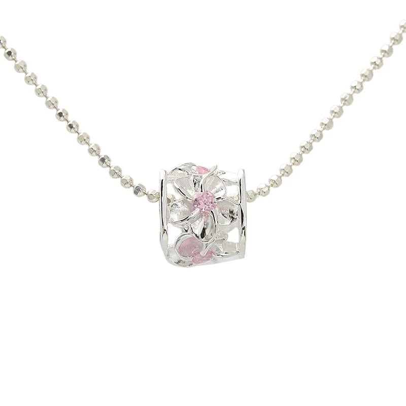 Heart-shaped pendants for Valentine’s DaySterling Silver Plumeria with Pink CZ Cube Pendant (Chain Sold Separately)