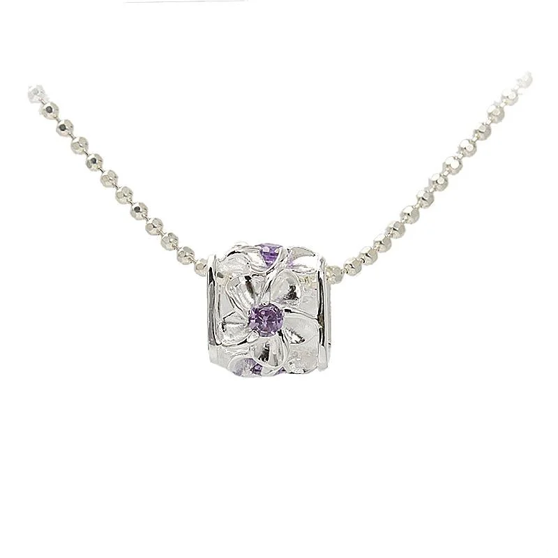 Stainless steel pendants for durabilitySterling Silver Plumeria with Purple CZ Cube Pendant (Chain Sold Separately)