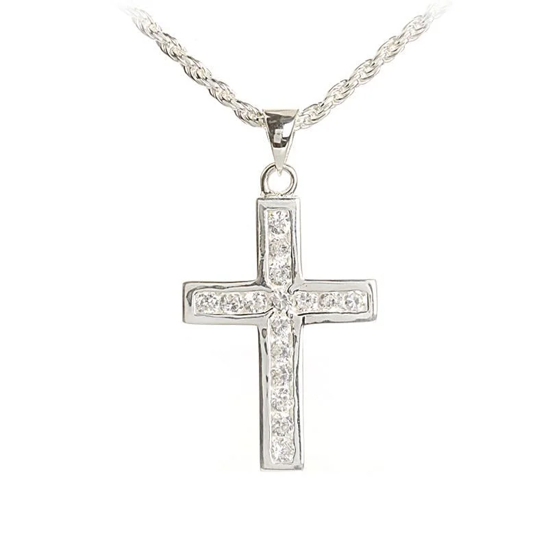 Statement gemstone necklaces for partiesSterling Silver 16 CZ Cross Pendant (Chain Sold Separately)