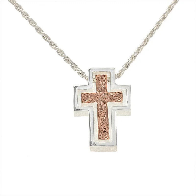 Religious cross pendants for faith-based jewelrySterling Silver Two-Tone Pink Gold Plated 2 in 1 Cross Pendant (Chain Sold Separately)