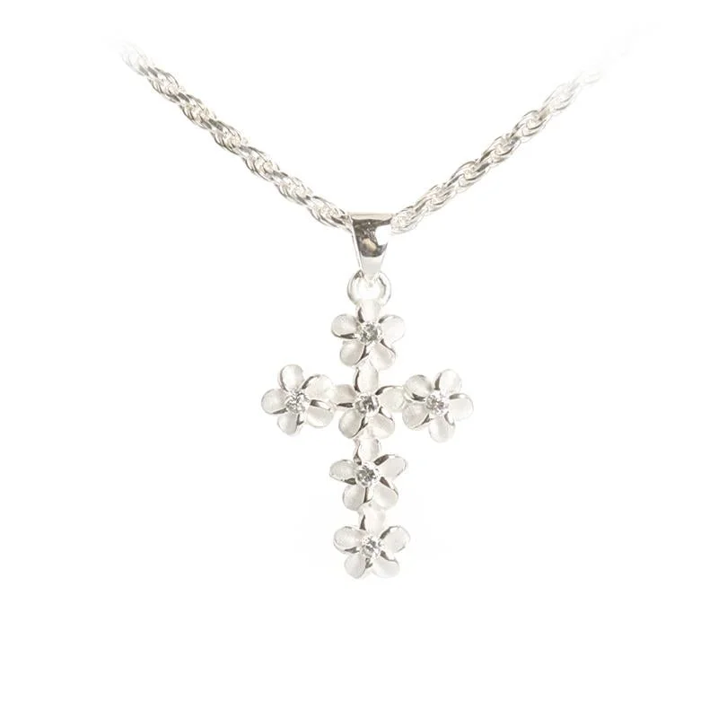 Zodiac sign pendants for astrology loversSterling Silver 5mm Plumeria with CZ Cross Pendant (Chain Sold Separately)