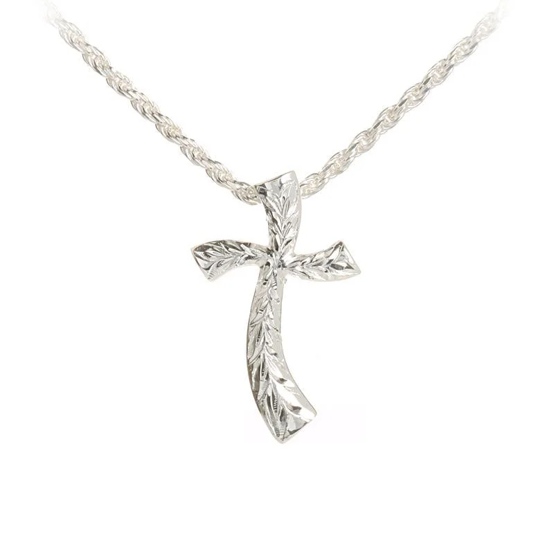 Adjustable length necklaces for versatilitySterling Silver Maile Leaf Wave Cross Pendant (S/L) (Chain Sold Separately)