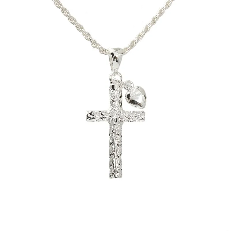 Infinity symbol necklaces for couplesSterling Silver Maile Leaf Cross with Heart Pendant (Chain Sold Separately)