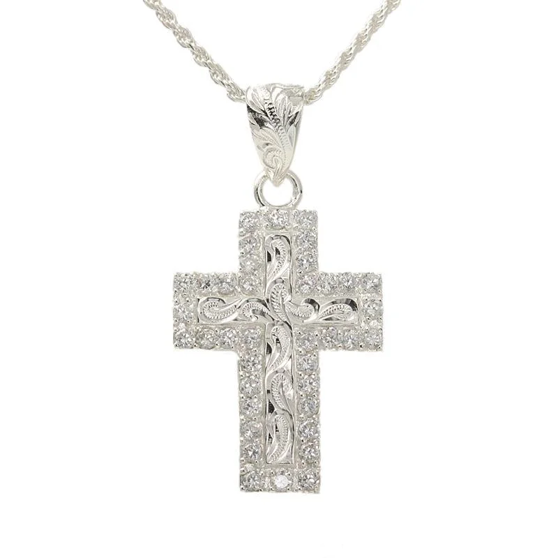 Zodiac sign pendants for astrology loversSterling Silver Hawaiian Scroll with CZ Border Cross Pendant (Chain Sold Separately)