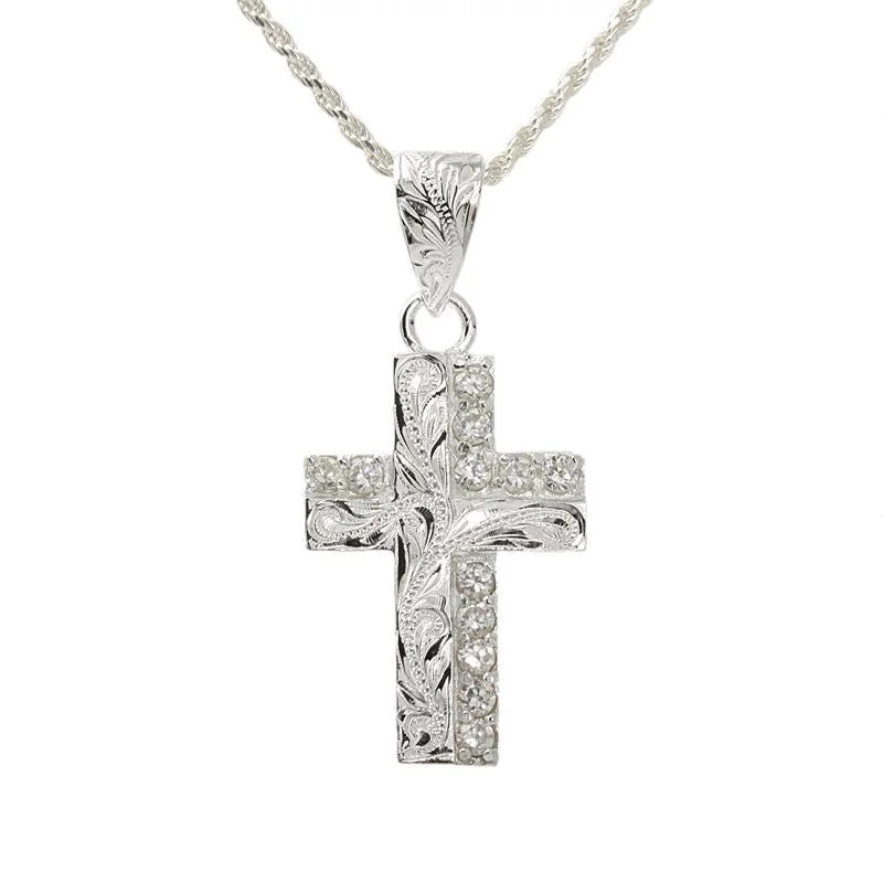 Initial letter pendants for personalized necklacesSterling Silver Hawaiian Scroll with CZ Cross Pendant (Chain Sold Separately)