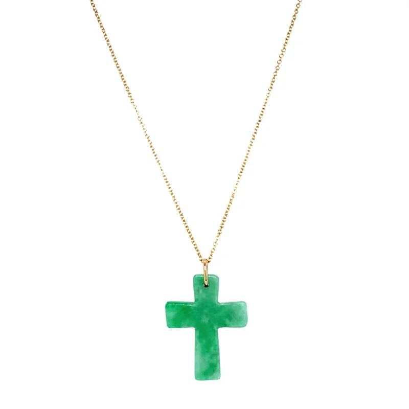 Birth flower pendants for unique styleJadeite & Yellow Gold Necklace - "Cross"