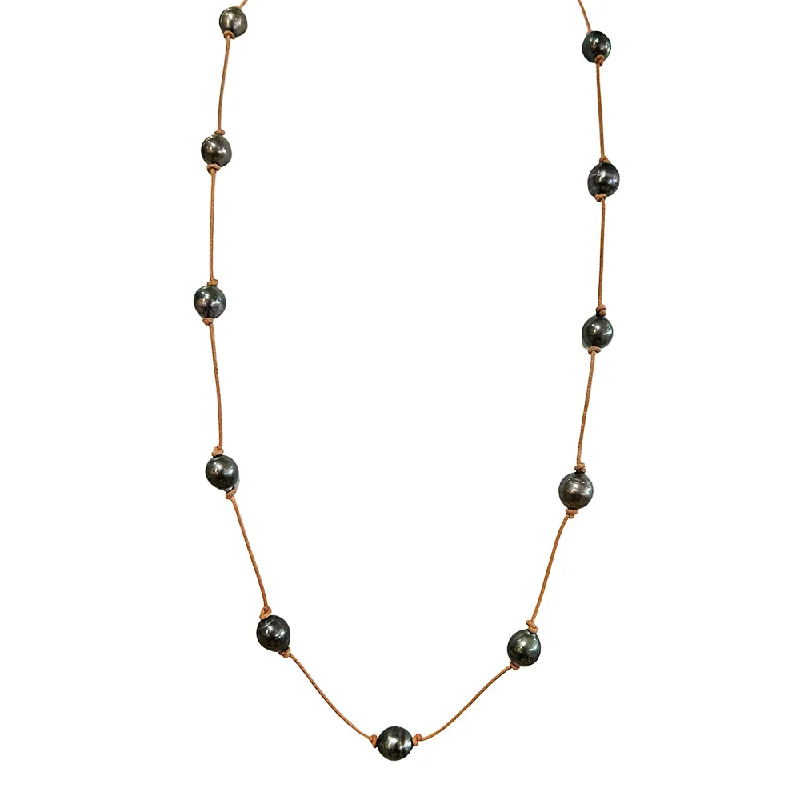 Adjustable length necklaces for versatilityTahitian Pearl & Leather Necklace - "Peacock"